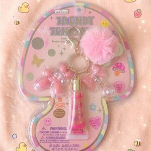 Trendy Keychain Lip Gloss Set - Pink